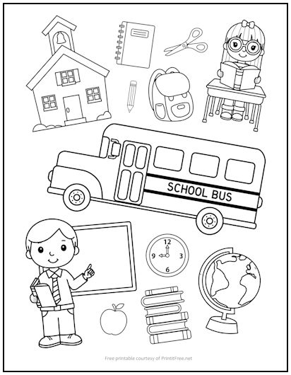 School Collage Coloring Page