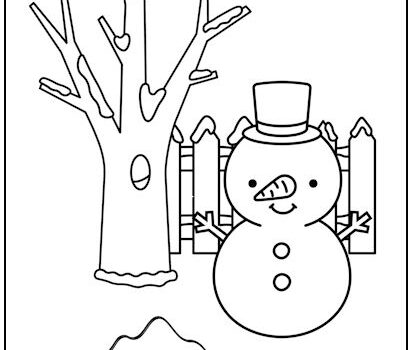 Snowman by Fence Coloring Page