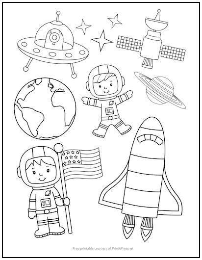 Outer Space Collage Coloring Page