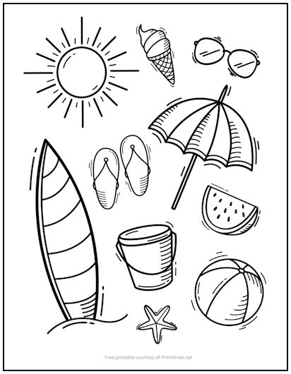 Summer Collage Coloring Page