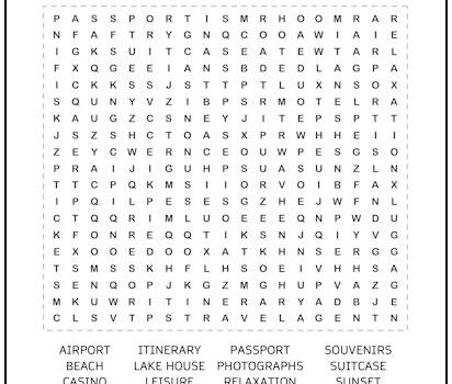 Vacation Time Word Search Puzzle
