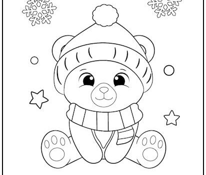 Young Christmas Bear Coloring Page