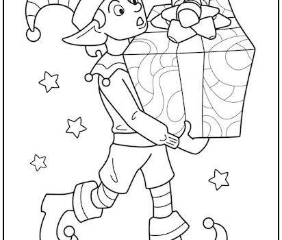 Elf with Present Coloring Page