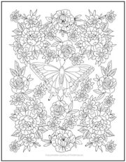 Butterfly and Roses Coloring Page | Print it Free