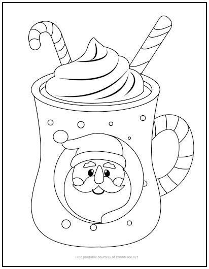Santa Cocoa Cup Coloring Page