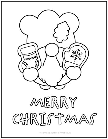 Merry Christmas Gnome Coloring Page