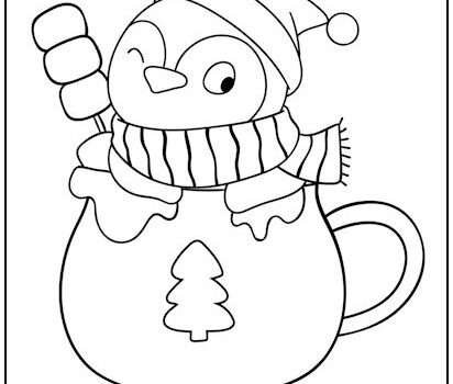 Penguin in Mug Coloring Page