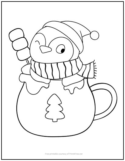 Penguin in Mug Coloring Page