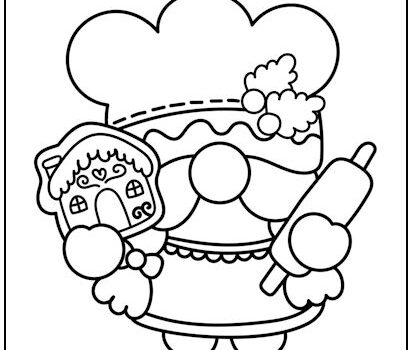 Christmas Baker Gnome Coloring Page