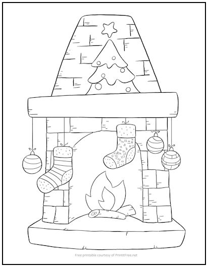 Christmas Fireplace Coloring Page
