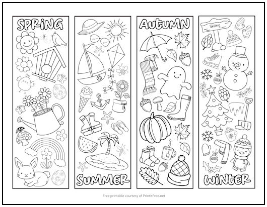 Four Seasons Bookmarks to Color