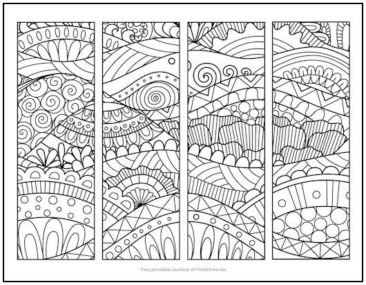 Zentangle Hills Bookmarks to Color
