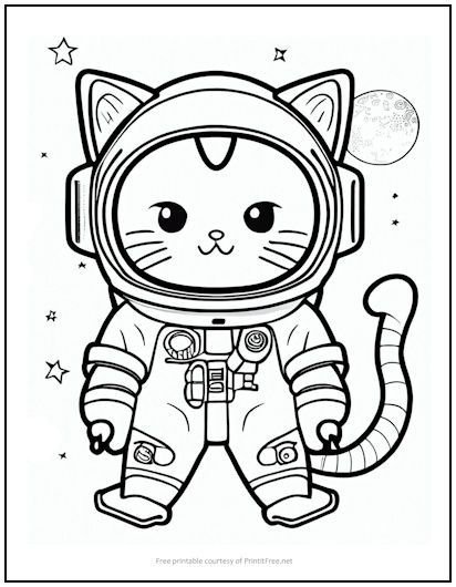 Astronaut Kitty Coloring Page
