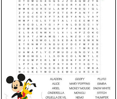 Disney Characters Word Search Puzzle