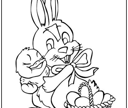 Easter Bunny with Chick Coloring Page
