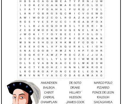 Famous Explorers Word Search Puzzle