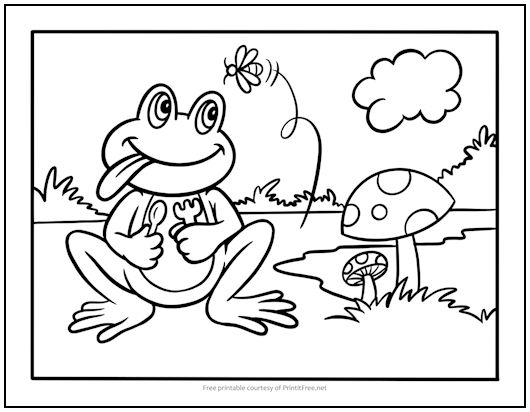 Frog Having Lunch Coloring Page