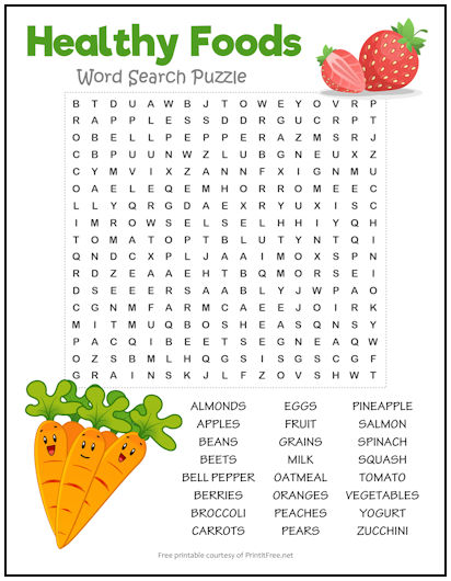 Healthy Foods Word Search Puzzle