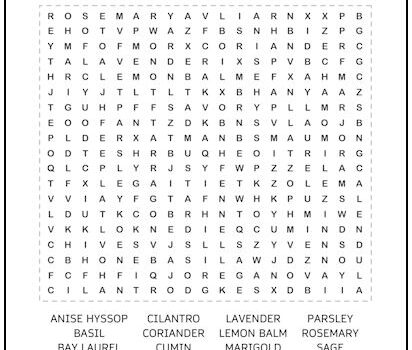 Herb Garden Word Search Puzzle