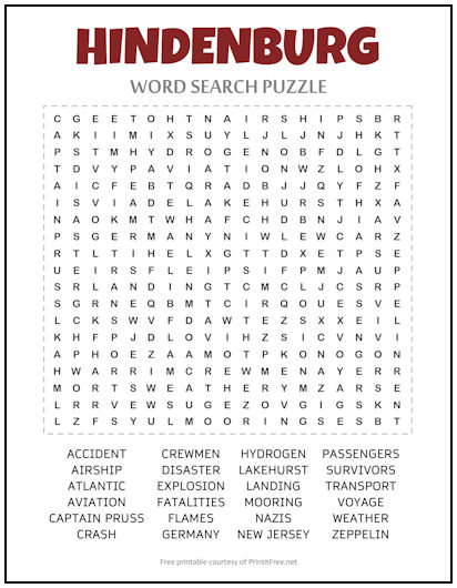 Hindenburg Word Search Puzzle