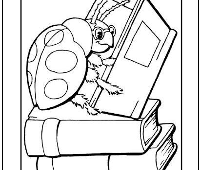 Ladybug with Books Coloring Page