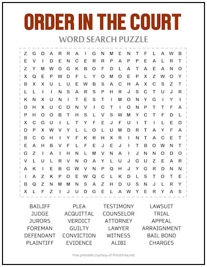 Order in the Court Word Search Puzzle