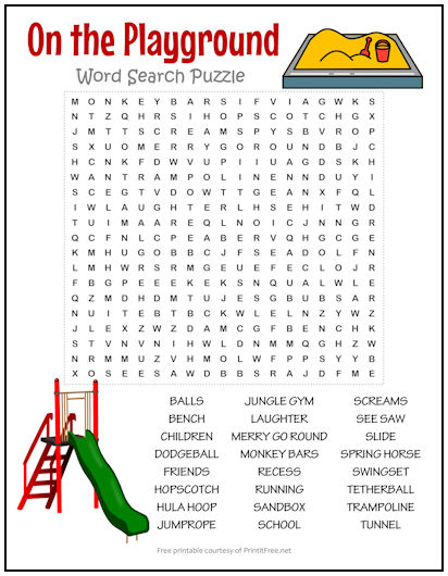 On the Playground Word Search Puzzle