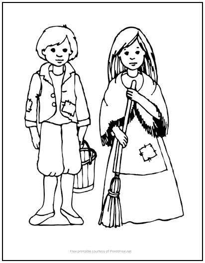 Poor Boy and Girl Coloring Page