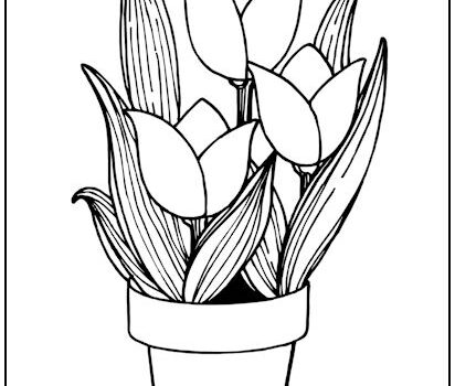 Potted Tulips Coloring Page