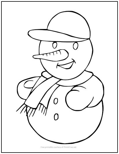 Snowman with Ballcap Coloring Page