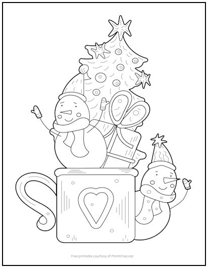 Snowmen in Cup Coloring Page