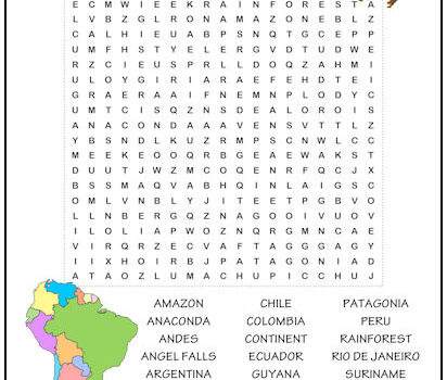 South America Word Search Puzzle