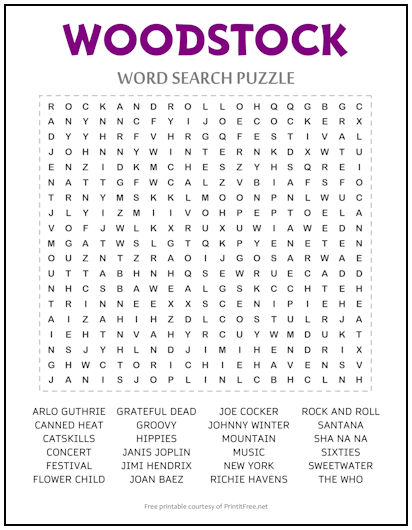Woodstock Word Search Puzzle