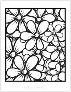 Bold Flowers Coloring Page Print - Many Flowers 233x300 