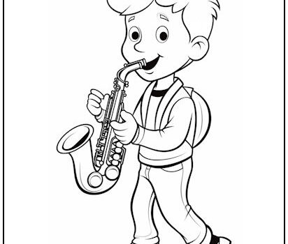Boy with Saxophone Coloring Page
