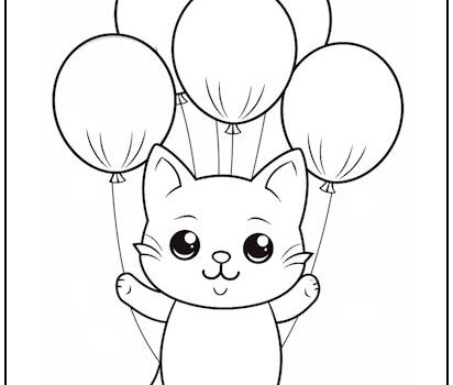 Balloon Kitty Coloring Page