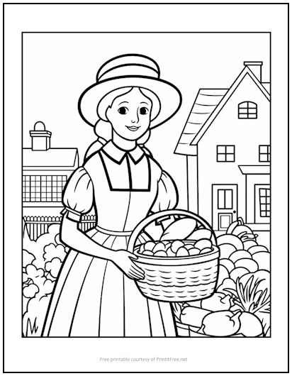 Colonial Girl Coloring Page
