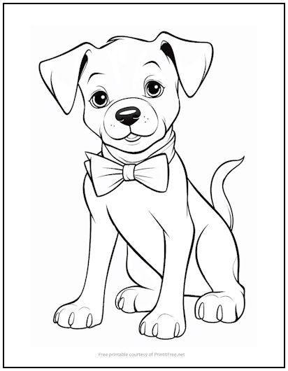 Bow Tie Puppy Coloring Page