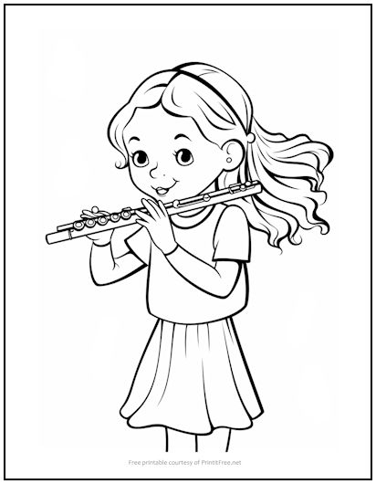 Girl with Flute Coloring Page
