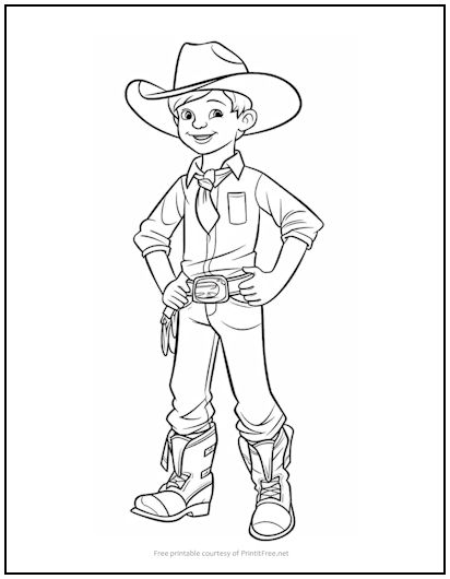 Young Cowboy Coloring Page