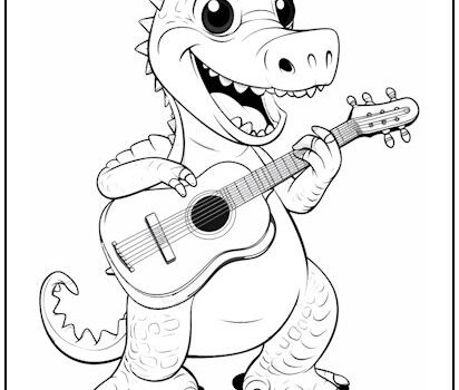 Guitar-Playing Alligator Coloring Page
