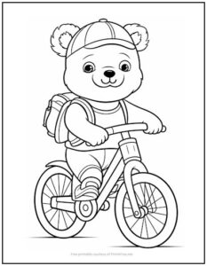 Bear on a Bicycle Coloring Page | Print it Free