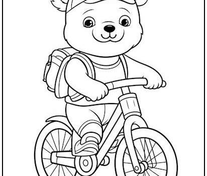 Bear on a Bicycle Coloring Page