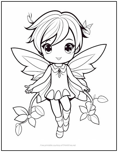 Cute Kawaii Fairy Coloring Page