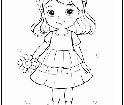Girl with Flower Coloring Page