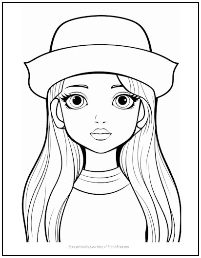 Girl in Hat Coloring Page