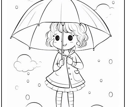 Girl with Umbrella Coloring Page Girl with Umbrella Coloring Page