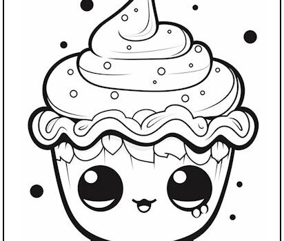 Kawaii Cupcake Coloring Page