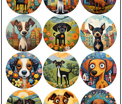 Dog Naive Art 2-1/4″ Fridge Magnet Designs