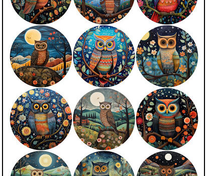 Owl Naive Art 2-1/4″ Fridge Magnet Designs